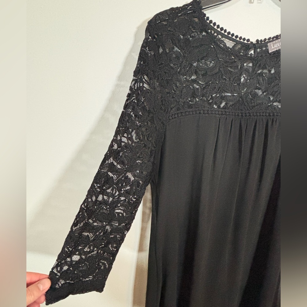Luxology Women’s Black Lace Dress Size 10 3/4 Sleeve Chiffon - Picture 5 of 13